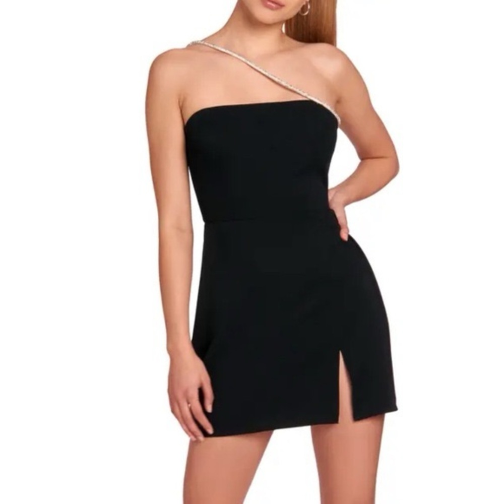 Amanda Uprichard Black Mini Dress with diamond Strap